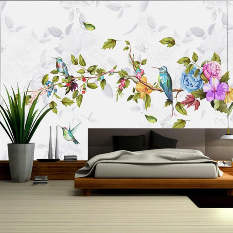 赤ちゃんの壁紙鳥の壁紙ミニマルなハンドペイントの花の壁壁画壁リビングルームのテレビルームの家具ウォールアート Wallpapers Aliexpress