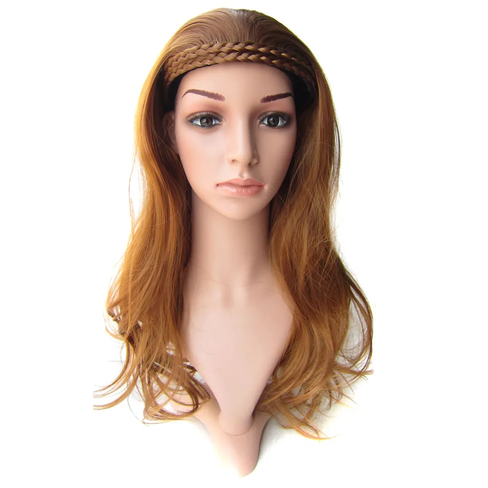 Delice 22" Synthetic Wavy Long Wig With Double Braids Headband Cosplay 3/4 Half Wigs For Women - Цвет: #30