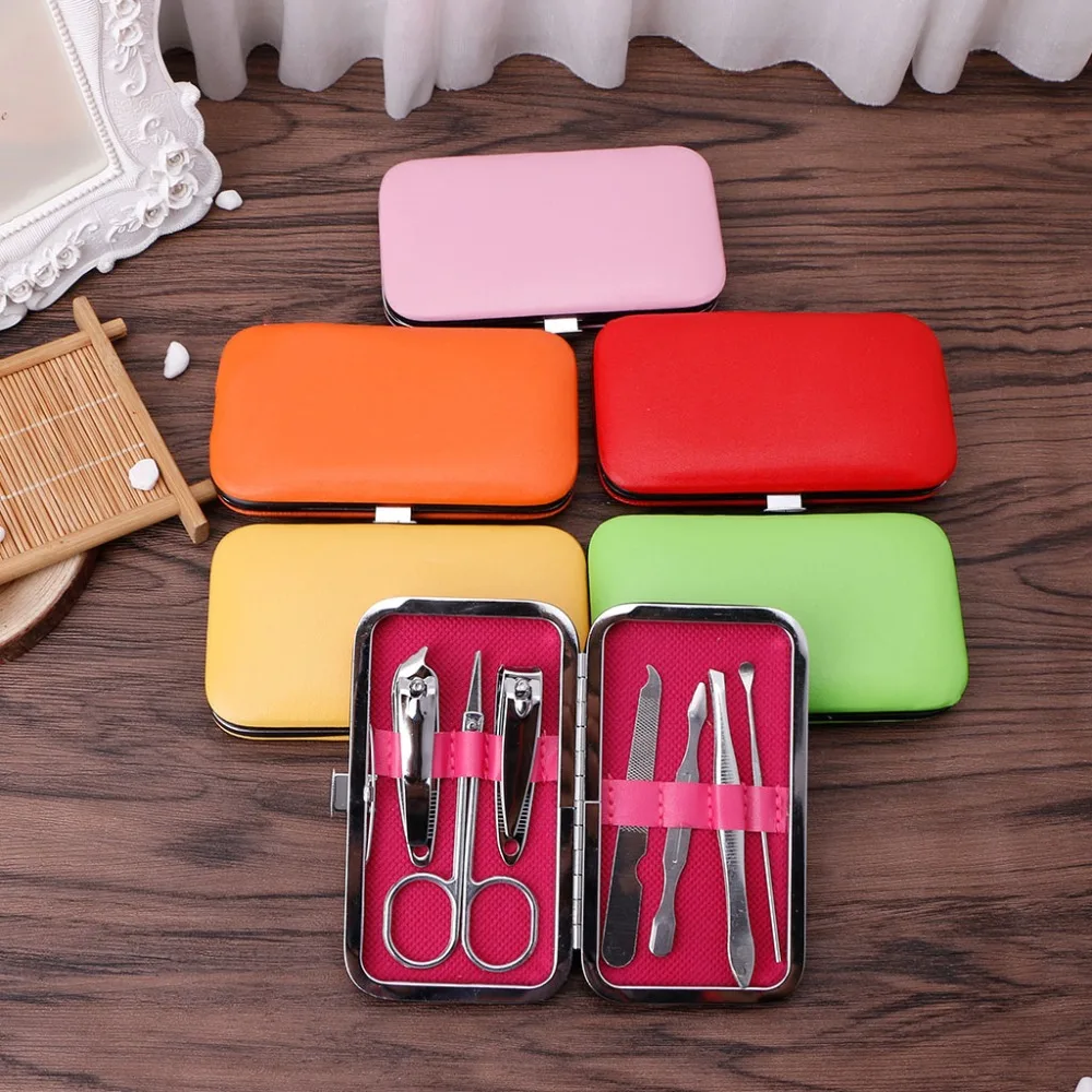 Conjunto de Cuidados Inoxidável com Caixa Portátil Unha Clipper Manicure Beleza Aço Rosa - Verde Amarelo Vermelho Quente Laranja 7 Pcs 4 7 pcs portátil prego clipper manicure conjunto