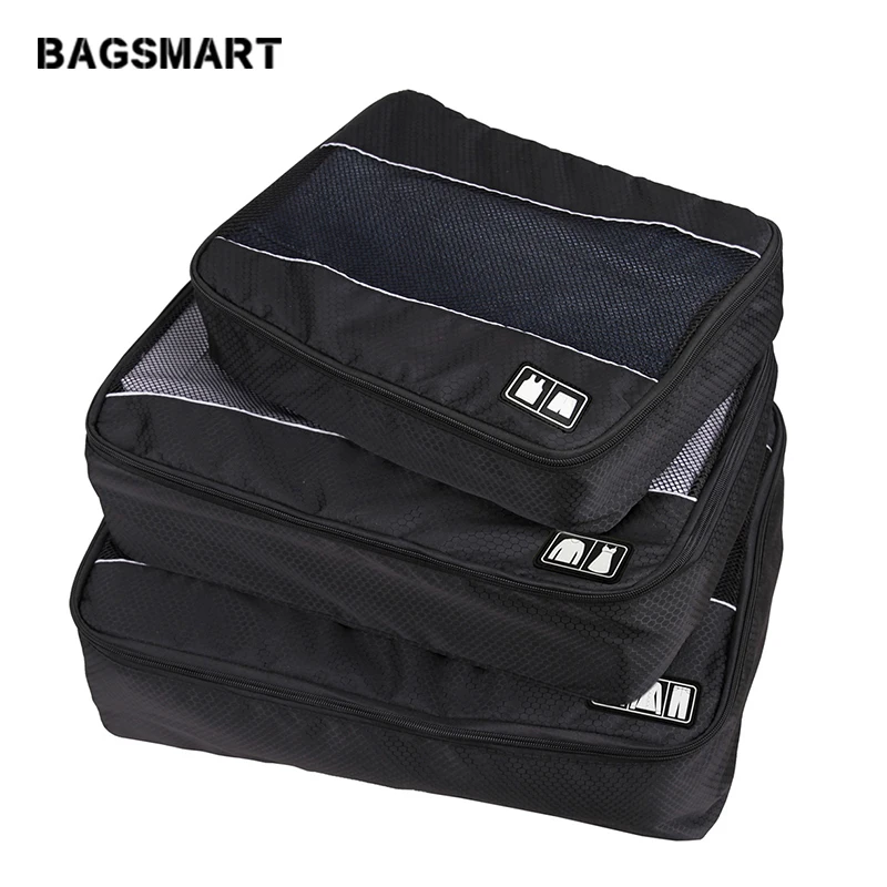 BAGSMART 3 Pcs النايلون للجنسين مكعبات تعبئة للملابس أمتعة خفيفة الوزن السفر حقيبة للقمصان للماء حقيبة ظهر قطنية المنظمون