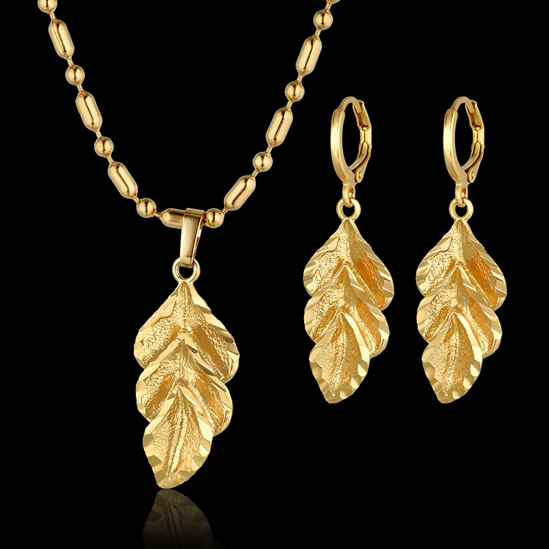 

Nigerian Wedding Indian Bridal Jewelry Sets Wedding Silver/Gold Color Leaf Earrings Necklace Set For Women Wholesale Jewelry
