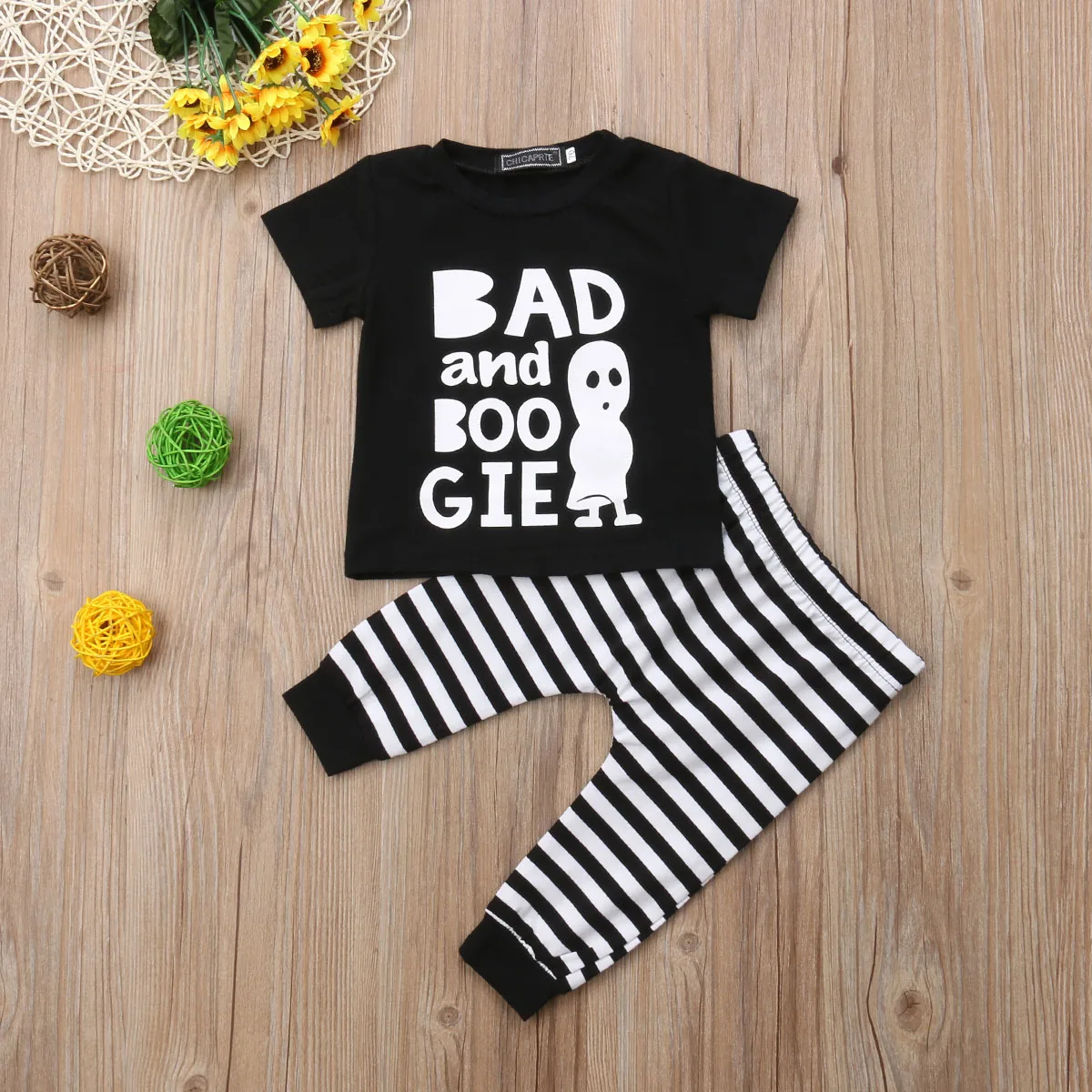 Halloween Baby Costumes Newborn Infant Baby Boys Girls Long Sleeve Boo T-shirt Stripes Pants Leggings Festival Outfits