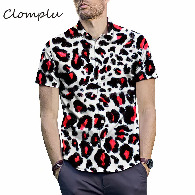 Clomplu рубашки леопардовый узор Летние Гавайские повседневные стильные топы мужские большие размеры рубашки новое поступление