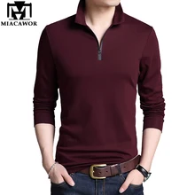 MIACAWOR, новинка, бренд, рубашка поло, мужская, одноцветная, на молнии, футболка, Homme, повседневная, Camisa, поло, с длинным рукавом, для мужчин, поло, T759