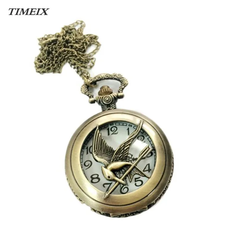 1PC Retro Bird Shape Pocket Watch Movement Keychain Watch keychain