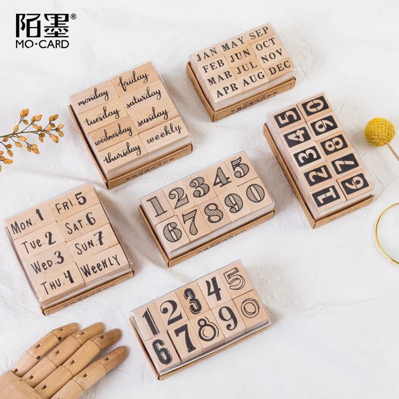 Best Japanese Vintage Date Stamp Set Bullet Journals Supplies Wood Stamps Basic Function Number Monthly Planner Stamps Stationery