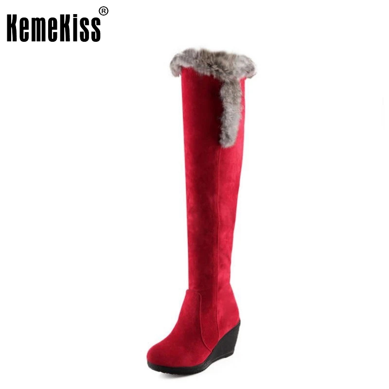 

women weges over knee boots ladies masculina fashion long snow boot warm winter botas fur heels footwear shoes P19540 size 34-39