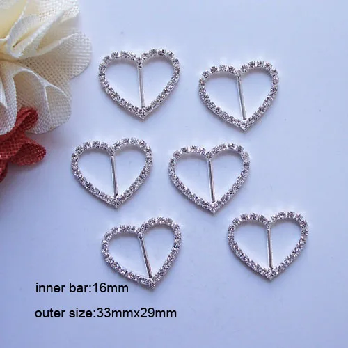 

(J0005) 16mm bar,big rhinestone heart shape buckles ,100pcs/lot, CPAM free, small buckle,silver or gold plating