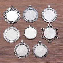 4 pçs caber 25mm redondo conjunto de base de cabochão vidro pingente bandeja para jóias diy fazendo antigo cor prata fm4030