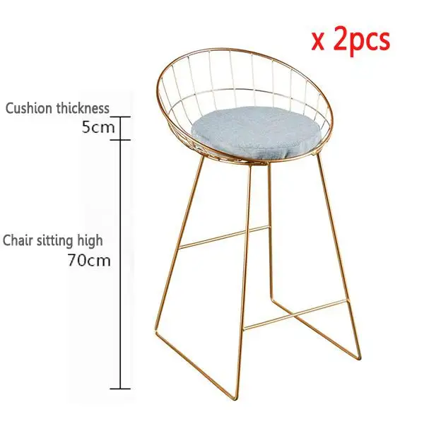 2 шт антикоррозийный Ретро высокий стул нордический Золотой усиленный барный стул прочный металлический каркас и мягкий хлопковый коврик - Цвет: 70cm