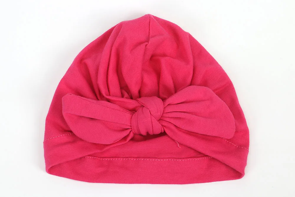 Дизайн, мягкие хлопковые Симпатичные детские шляпы с бантом, карамельные цвета, детские шапки, тюрбан для новорожденных мальчиков и девочек, шапочки-бини для малышей, шапки - Цвет: Rose
