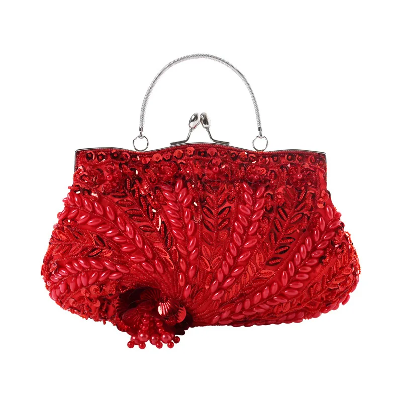 

Women's Dazzling Handbag with Luxury Pearls, Sequined Evening Clutch Purse with Detachable Chains
