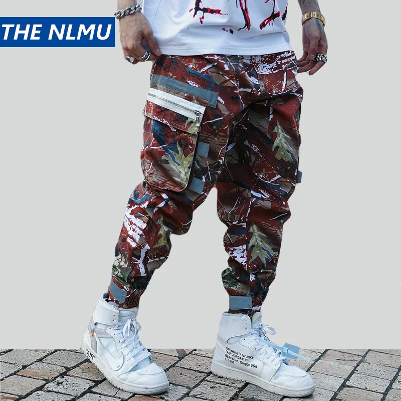 

Hip Hip Streetwear Men's Camouflage Cargo Pants 2019 Men 3M Reflective Design Military Trousers Cotton Multi Pockets Pant WB58