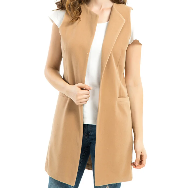 

Sleeveless Cardigan Large Size Long Spring Warm Woolen Vests Brief Jackets for Women Fashion Waistcoats Female Black Vest Coat