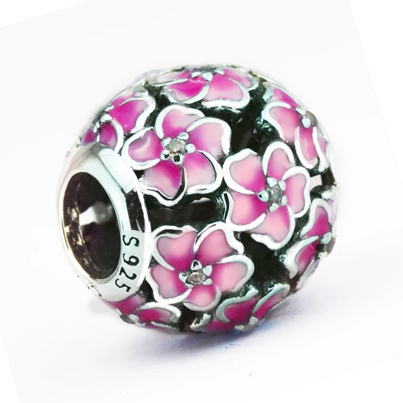 

DIY Fits for Pandora Charms Bracelets Daisy Beads with Pale Cerise Enamel & CZ 100% 925 Sterling-Silver-Jewelry Free Shipping