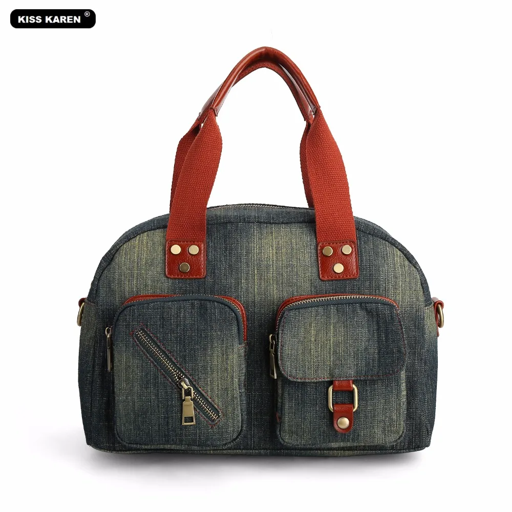 KISS KAREN Classic Retro Fashion Denim Designer Totes Women Bag Jeans