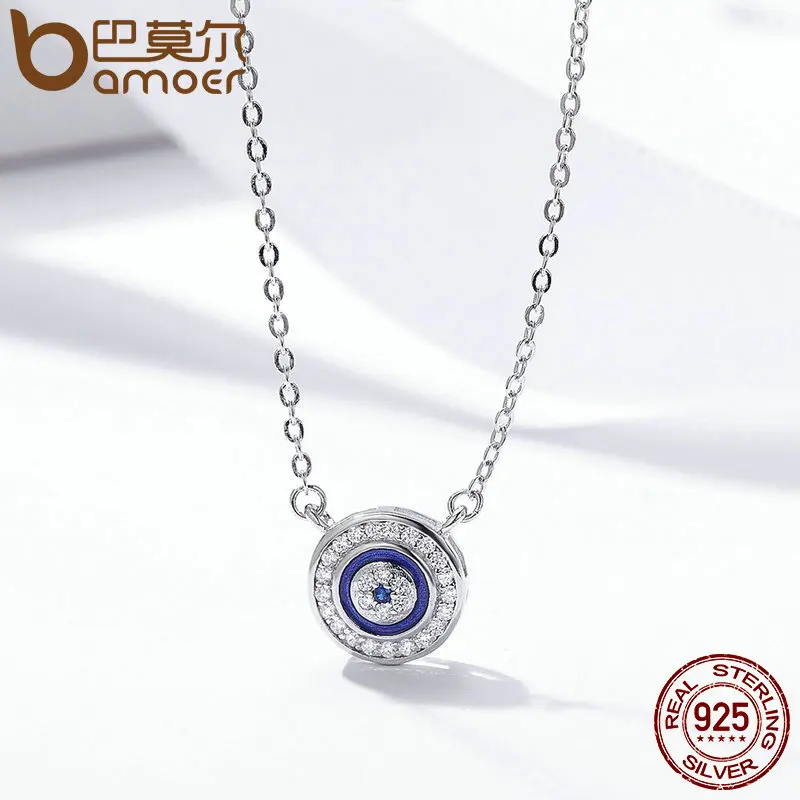 BAMOER Hot Sale 100% 925 Sterling Silver Lucky Blue Eye Clear CZ Pendant Necklace Women Luxury Sterling silver Jewelry SCN165 - Image 3