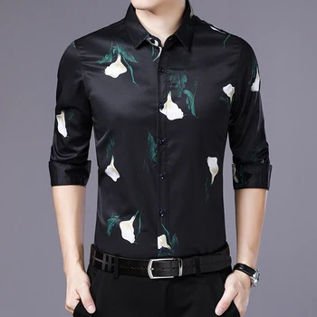 

2019 Spring New High Quality Men's Floral Shirt Fashion printing Blouse pretty Excellent Full Sleeve Casual Shirt #DM1804