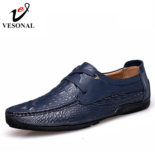 VESONAL 2017 Brand Casual Male Shoes Adult Men Crocodile Grain Genuine ...