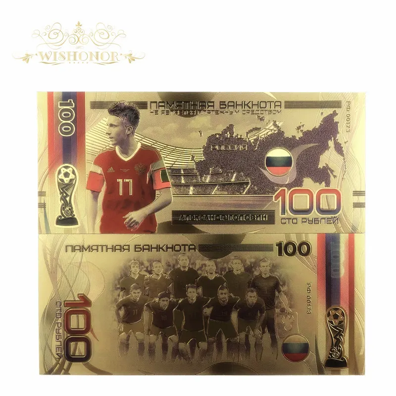 

10pcs/Lot 2018 New Russia Banknotes Football Banknotes 100 Ruble Banknotes in 24K Gold Plated Paper Money For collection
