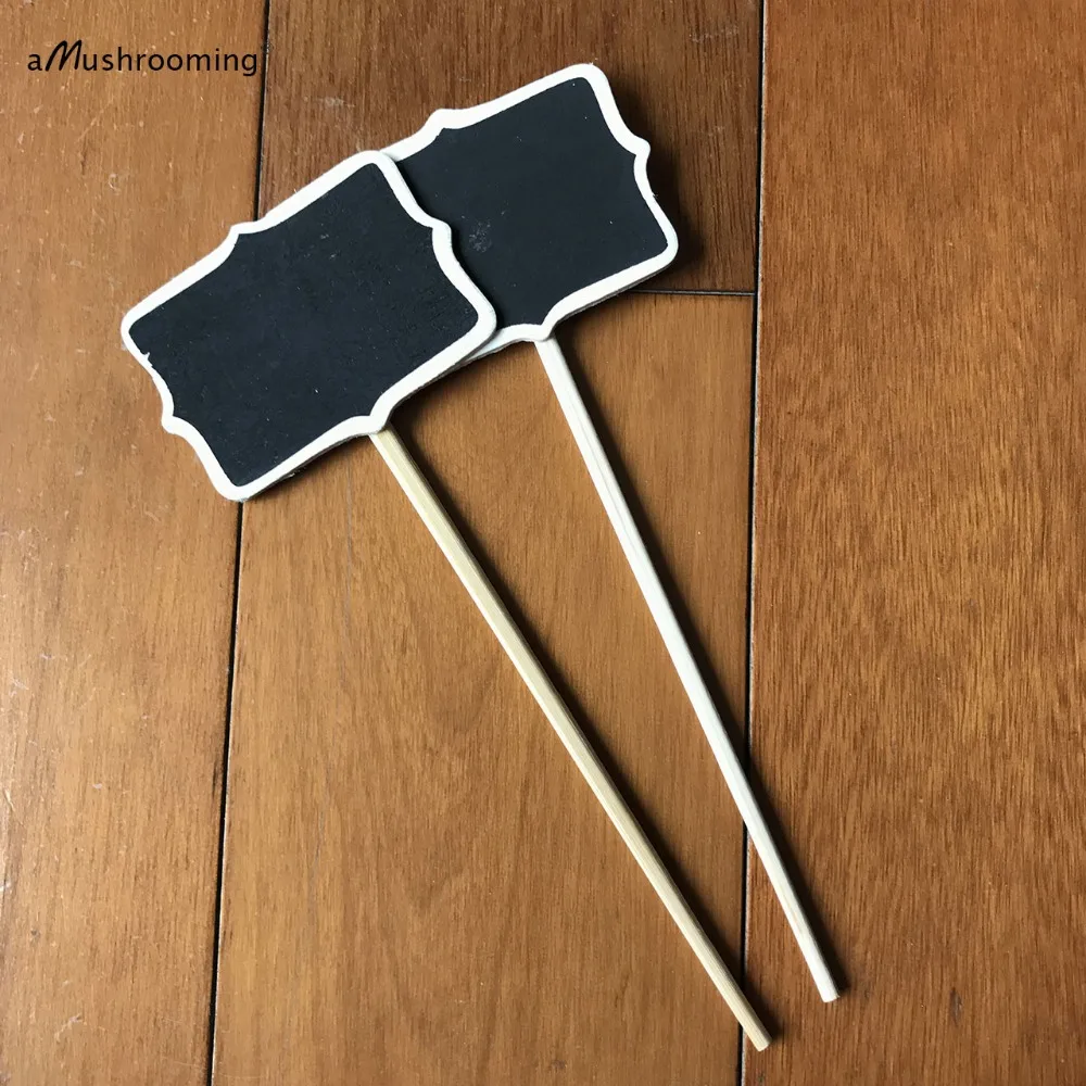 10xWooden Black Chalkboard on Stick Cake Toppers Table Numbers Candy Buffet Sign Wedding Photobooth Prop 23cm