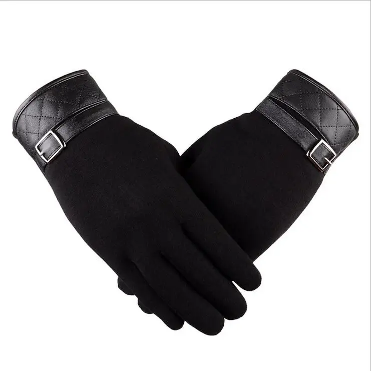 Мужские высококачественные модные черные зимние теплые перчатки для шерсти кожаные Наручные мягкие кашемировые перчатки с сенсорным экраном перчатки для вождения G122 - Цвет: Black
