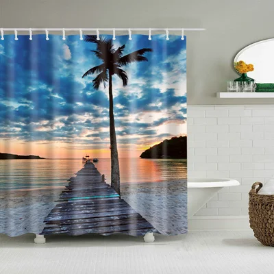 Солнечные пляжные водонепроницаемые занавески для душа, полиэфирная ткань, высокое качество, занавески для ванной комнаты, нежные шторы для ванной комнаты - Цвет: C0443