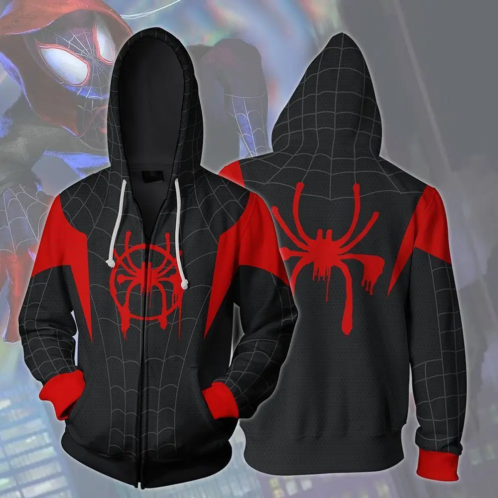 Толстовка с капюшоном для косплея «Человек-паук в стихах паука», «Майлз Моралес», толстовки, костюмы «стих паука», куртка с капюшоном на молнии