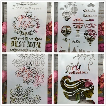 

4Pcs/Set A4 Balloon Girl DIY Layering Stencils Wall Painting Scrapbook Coloring Embossing Album Decorative Card Template
