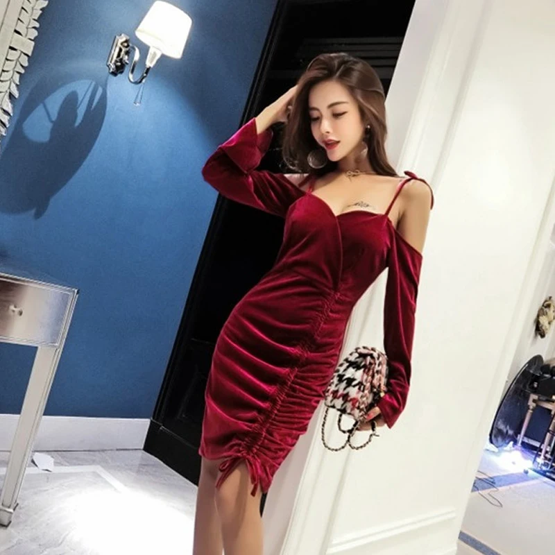pleuche Brand fashion Women's Clothing Dress sexy party spaghetti strap off shoulder Dresses vestidos Bodycon Bandage sheath