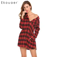 Ekouaer ночная рубашка женская с длинным рукавом на пуговицах, клетчатая ночная рубашка, ночная рубашка для сна, платье для отдыха, Размеры s m l xl XXL, женская ночная рубашка