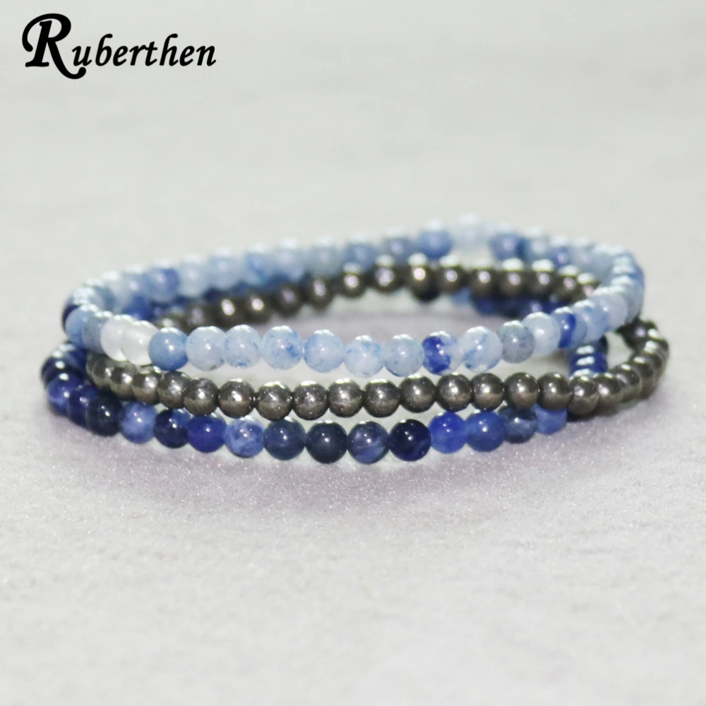 

Ruberthen Blue Aventurine Bracelet Natural Pyrite Jewelry Sodalite Stone Energy Bracelets