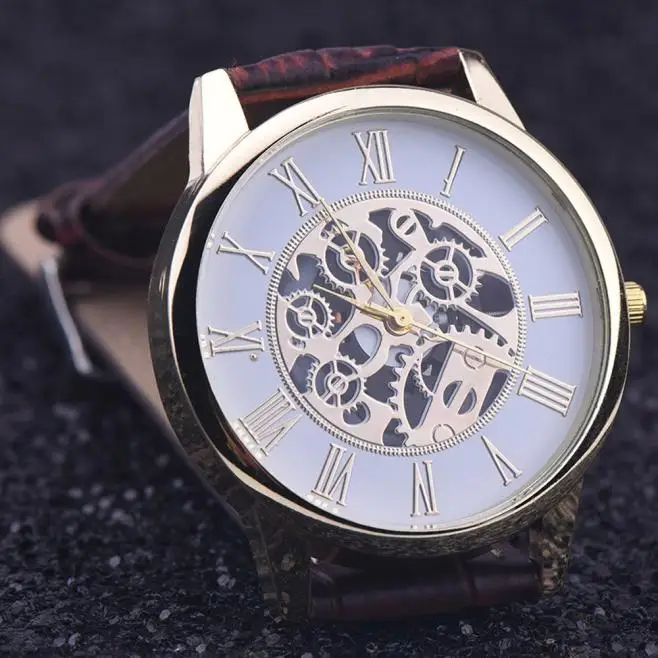 Relogio feminino часы со скелетом женские изысканные Прозрачные наручные с кожаным