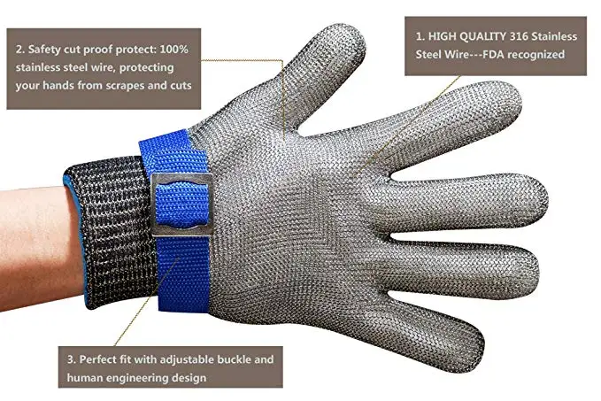 Вырезающие перчатки из нержавеющей стальная металлическая сетка уровень производительности мясника 5 Защита устойчивые к порезам