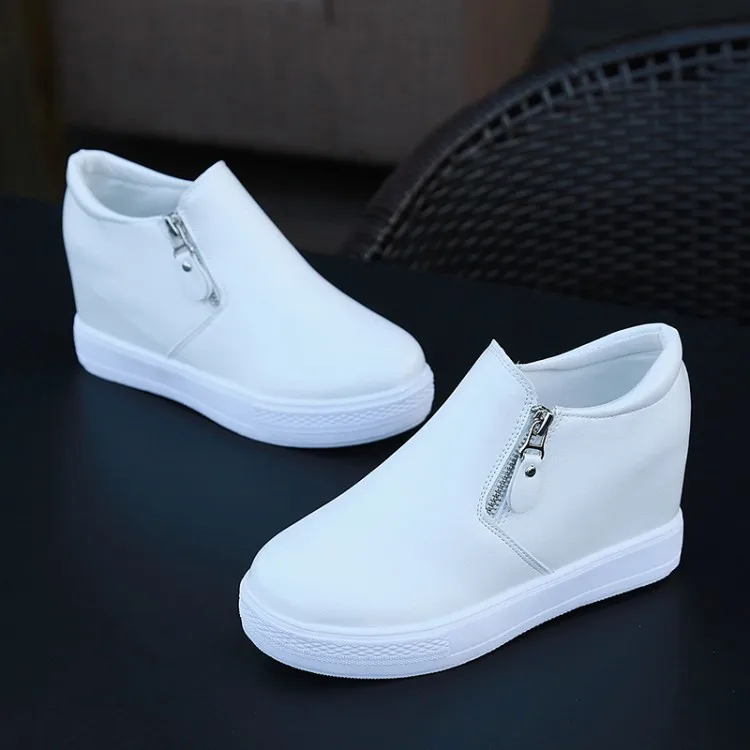 

SWYIYV White Sneakers Platform Women Side Zipper 2019 Spring New Wedge Chunky Heel White/red/black Sneakers Shoes Female Casual