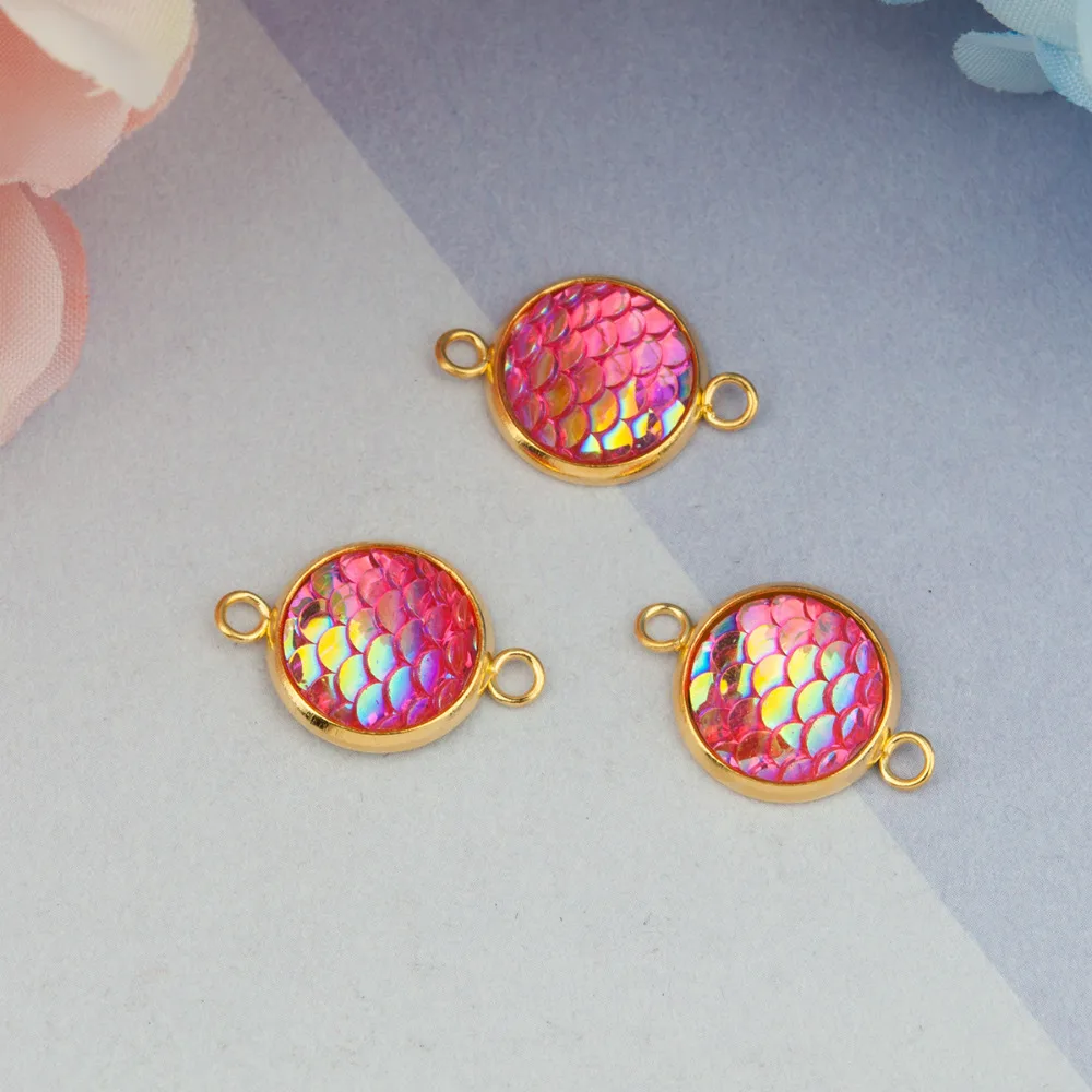 

DoreenBeads Iron Alloy & Resin Mermaid Fish / Dragon Scale Connectors Round Golden AB Color 21mm( 7/8") x 14mm( 4/8"), 15 PCs