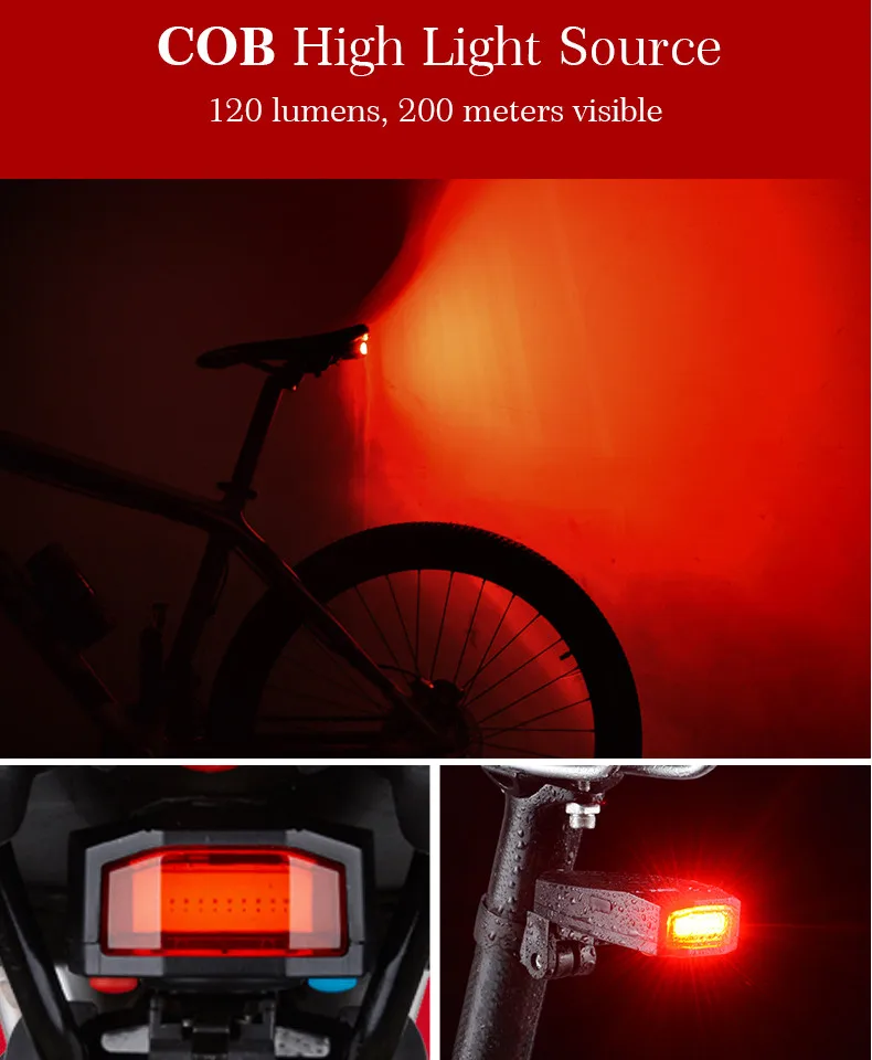 Discount ROCKBROS Bicycle Rear Light Smart Taillight Anti-theft Alarm Light Remote Shock Sensor Safe Flash Light Cycling Equipment 6