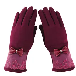 25 пар/лот SINGYOU женские элегантные Зимние перчатки Кружева бантом Экран перчатки Для женщин Зима держать теплый плюш варежки