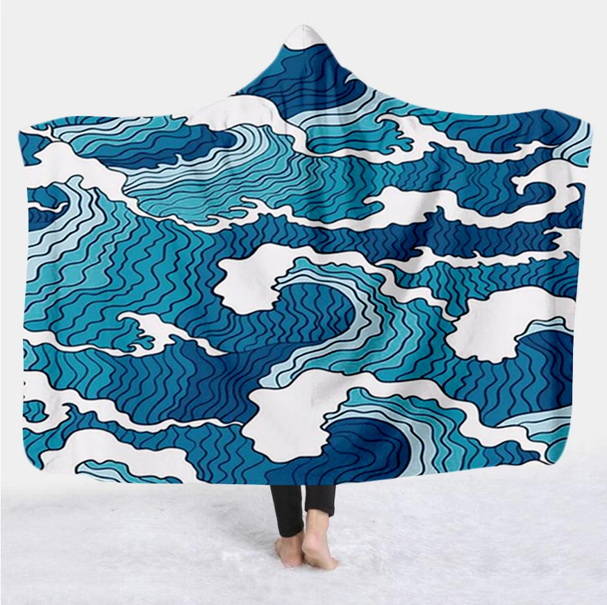 

Japanese Famous Paintings The Great Wave Blanket Hooded Blanket 3D full print Wearable Blanket Adults men women Blanket style-4