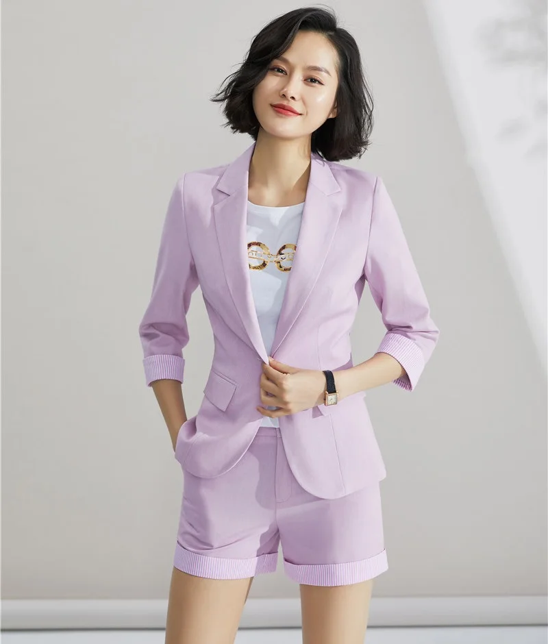 

Fashion Ladies Casual Blazer Women Business Suits Shorts and Jacket Sets Work Wear Office Uniform Styles Pink