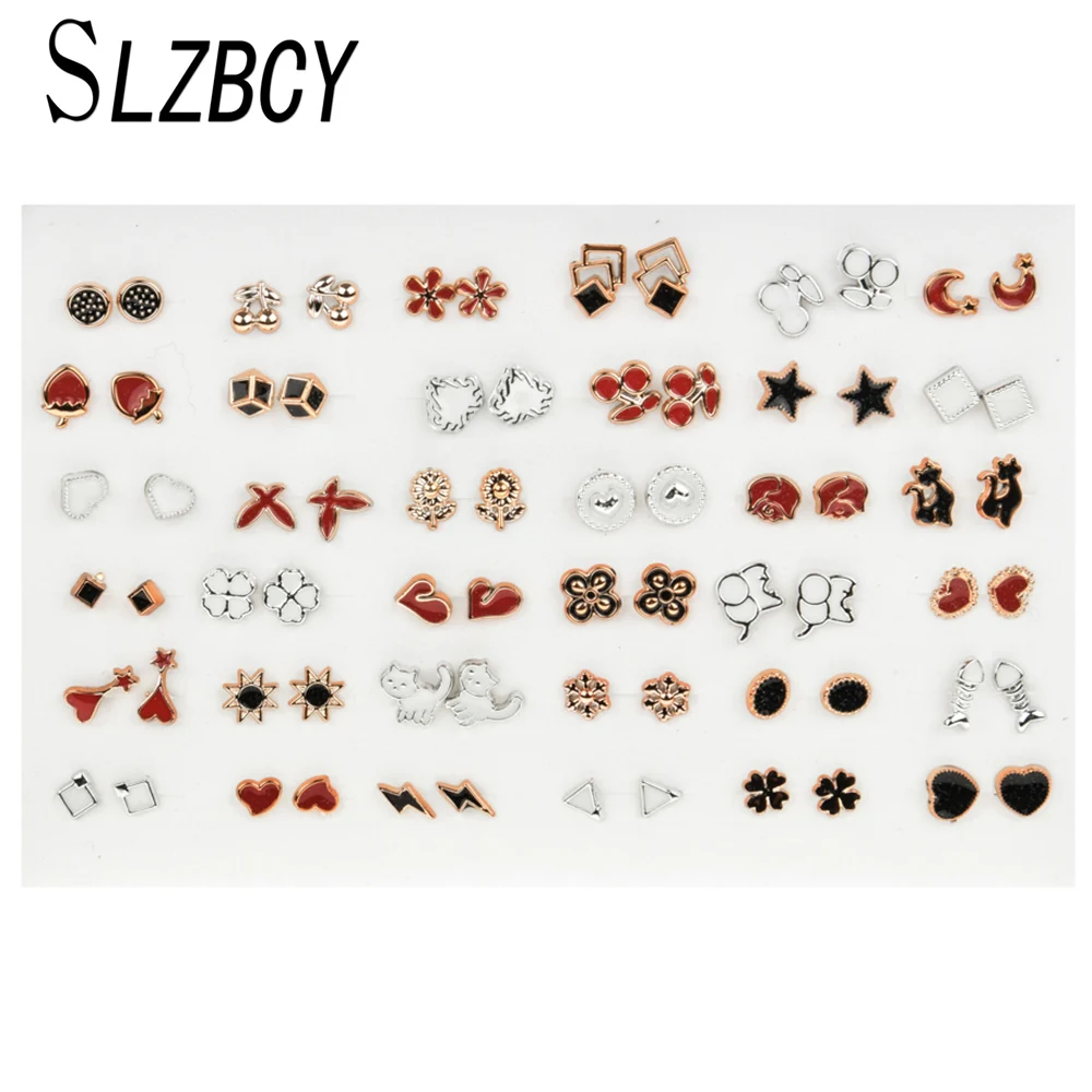 36 пар/компл., модные разноцветные туфли-лодочки Стиль животный мир, растение серьги-гвоздики Комплект сережек для женщин ребенок акриловые наклейки в форме сердца геометрической формы небольшие серьги, украшения, подарок