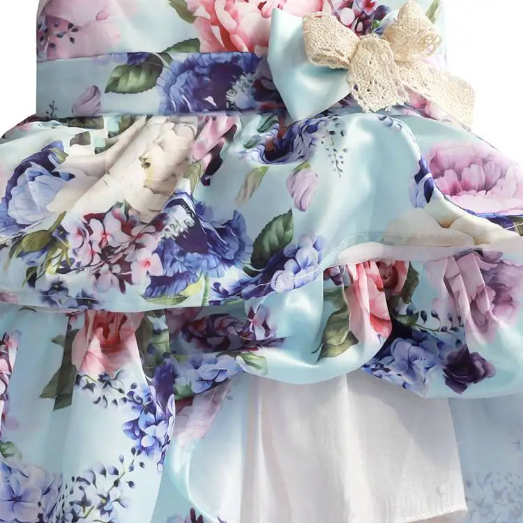 Светильник для маленьких девочек; многослойное платье с синими розами; детское вечернее платье; Детские вечерние платья принцессы; свадебные От 1 до 6 лет