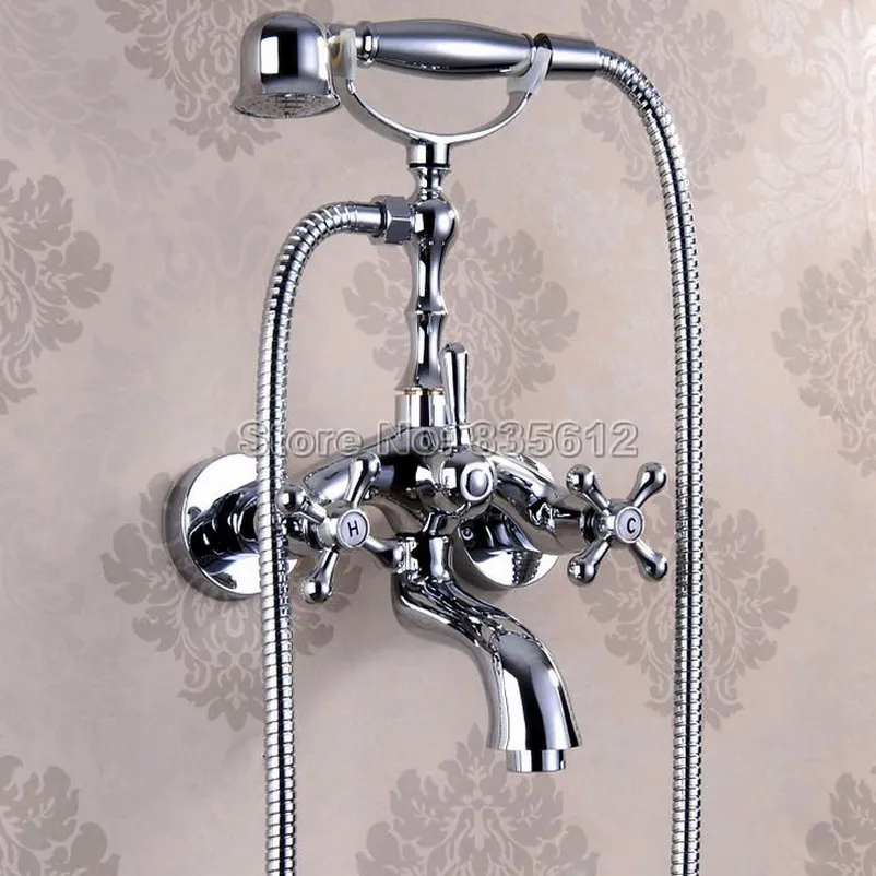Bathroom Wall Mounted Bathtub Faucet Set with Handheld Shower Heads