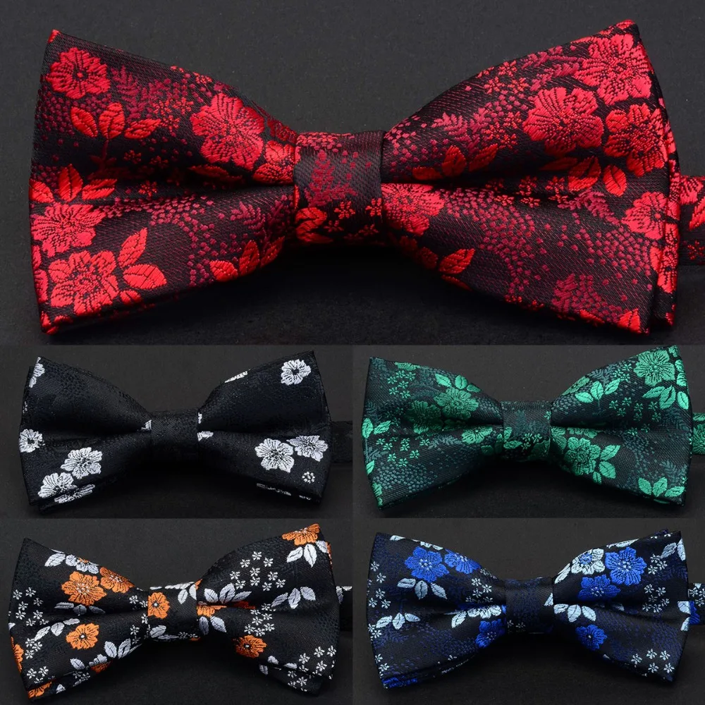 

Ricnais New Design Luxury Floral Bow Tie For Men Silk Pajaritas Hombre Quality Red Bowties Suit Wedding Party Male Neckwear