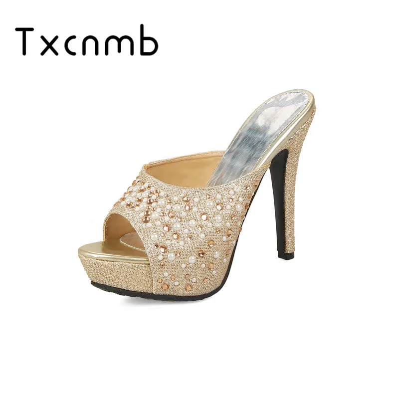 

TXCNMB shoes woman 2019 Ladies Sandals Sexy Thin Super High Heel platform Flock Open-toed Summer wedding Women Shoes Size 34-43
