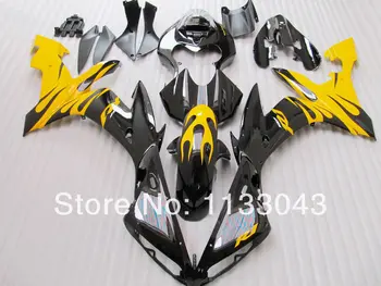 

7gifts+ Yellow flame Black fairing kit for Yamaha YZF R1 04 05 06 YZF-R1 YZF1000 YZF R1 2004 2005 2006 #887 fairing parts