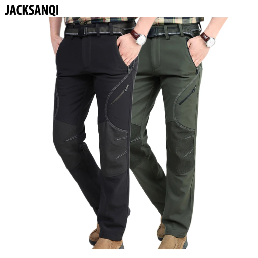 

JACKSANQI Men's Winter Softshell Fleece Ski Hiking Pants Outdoor Wear Sports Windproof Waterproof Thick Warm Male Trousers RA035