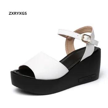 

ZXRYXGS Brand Sandals Women Shoes 2019 New Summer Thick Bottom Wedge Sandals Genuine Leather Sandals Casual Shoes Women Sandals