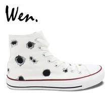 Вэнь дизайн обувь на заказ ручная окрашенные кроссовки с дырками для мужчин и женщин высокие белые парусиновые кроссовки подарки на день рождения