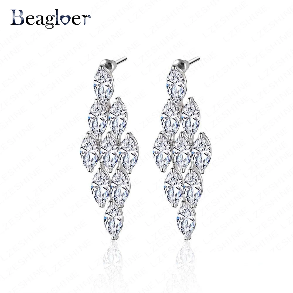 

Beagloer Brand Elegant Long Earring For Wedding Party Top Quality AAA Clear Cubic Zirconia Chandelier Earrings CER0008-B